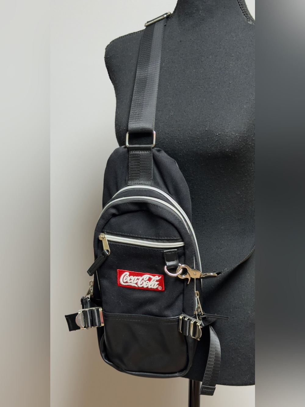 Coca-Cola Official Licensed Black Canvas Body Sling Bag Crossbody Backpack